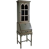 Beaumont Lane Traditional 20" W Secretary Desk, Solid Wood and Glass, Pastel Green Finish, Drop-Front Writing Desk with Stora