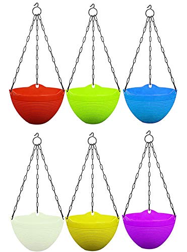 Go Hooked Plastic, Metal Hanging Pots with Chain, Assorted , 7.3 Inch, Pack of 6