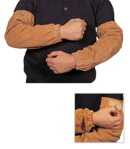 Welding Sleeves, Leather, Golden Brown, 18, Elastic Cuff, Heat Resistant by Weldas
