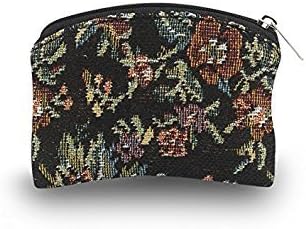 Brocade Rosary Pouch Black Flower Pattern Zipper Closure