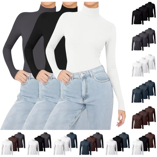 Ladies Thermal Tops, Soft Slim Fit Ladies Plain Tops Thermal Base Layer Shirt, Solid Colour Womens Long Sleeve T Shirts for Autumn and Winter