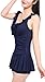 MiYang Women's One-piece Ruched Halter Push Up Slim Swim Dress, Deep Blue, XS