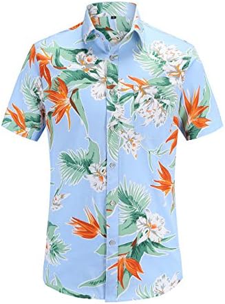 JEETOO Mens Casual Flower Print Hibiscus Short Sleeve Hawaiian Aloha Shirt