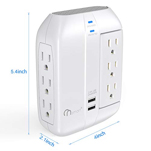 ONSMART Wall Tap Swivel Surge Protector 6-Outlet Power Strip 2 USB Charger, Portable Wall-Mount Socket, Smart Charging for Home, The Office, Travel