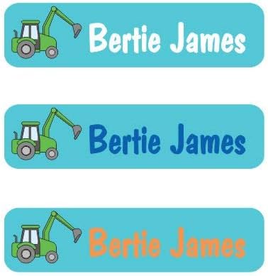 Stick on Name Labels - Kids Waterproof Labels - Digger Design - Other Colours Available