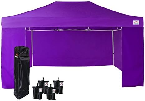 UNIQUECANOPY 10'x15' Ez Pop Up Canopy Tent Commercial Instant Shelter, with 4 Removable Zippered Side Walls and Heavy Duty Roller Bag, 4 Sand Bags Purple