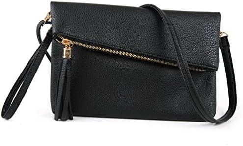 LIZHIGU Women's Leather Crossbody Bag Zipper Clutch Purse Fashion Shoulder Bag for Teen Girls Black