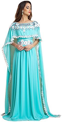 Kolkozy Fashion Georgette Hand Beaded Designer Kaftan Blue