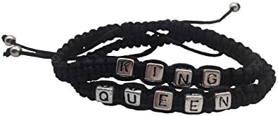 Leune Accessories | Leather Valentines Gifts for him and her Bracelets for Couples His Queen Her King (Black/Black)