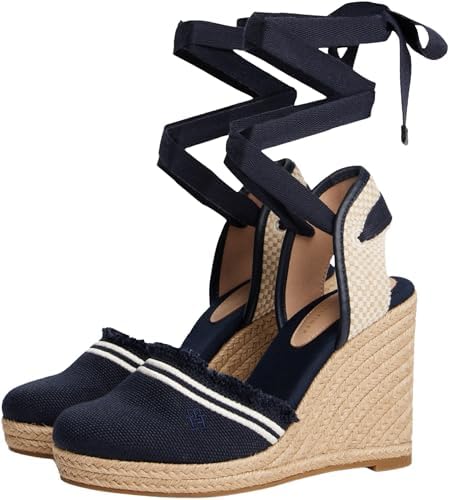 Alpargatas con cuña Mujer Fringe Canvas con tacón de cuña, Azul (Space Blue), 41