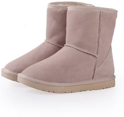 Vouge009 Women's Close Round Toe Solid Low Heels Cow Skull Patch Ankle Snow Boots,SandColor,39