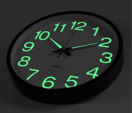 Virgin Forest Night Light Function,12-Inch Wall Clock Non-Ticking Large Luminous Number Battery Operated (Black)