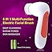 MOSCHOW 6-in-1 Facial Cleansing Brush, Waterproof Face Brush for Deep Cleansing, Gentle Exfoliating and Removing Blackhead with 6 Exfoliating Brush Heads (Battery Operated)