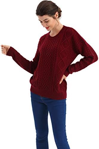 BodiLove Women's Crew Neck Cable Knit Pullover Classic Fit Sweater