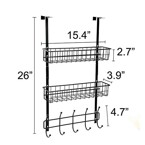 Wittywares Over The Door Hook Hanger Three Tiers with 10 Hooks and Mesh Basket Adjustable Storage Rack Wall Hook for Coats Hats Robes Towels