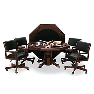 Fairview Game Rooms 3-in1 Combination Game & Dining Table Set with 4 Rocker-Swivel Chairs- (Mahogany)