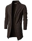 Ohoo Mens Long Sleeve Draped Lightweight Open Front Shawl Collar Longline Cardigan