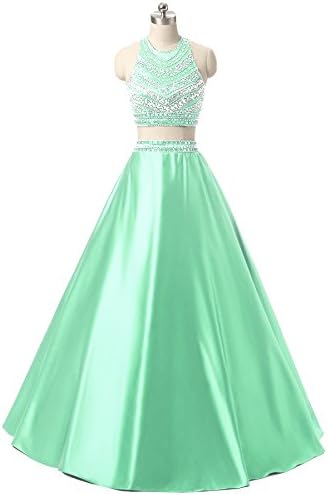 Himoda Women's Two Pieces Beaded Evening Gowns Satin Sequined Prom Dresses Long H052