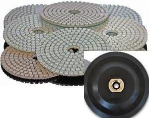 Diamond Polishing Pads 5 inch 24 Pcs + Rubber Backer Wet/Dry Granite Concrete