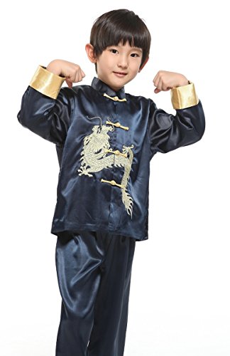 Suimiki Traditional Chinese Dragon Kung Fu Outfit Tang Suit For Boys Navy 16