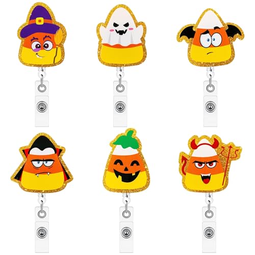 Salovio Spring Badge Reel for Nurse Doctor - National Nurses Day Gift 6 Glitter Acrylic Badge Holders Candy Corn Character Birthday Gift Retractable Name Holder Reels Clip for ID Card Office Supplies at Amazon
