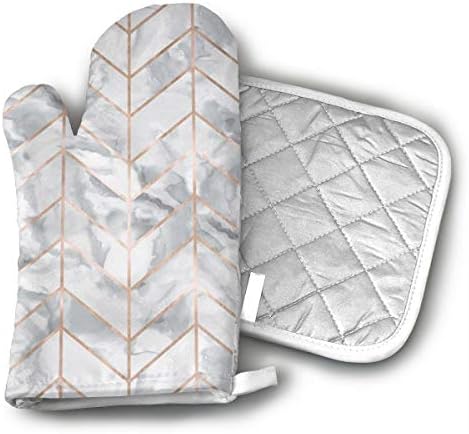 Marble Herringbone Rose Gold Gilt Design Kitchen Oven Mitts Oven Gloves with Cotton Lining for BBQ Cooking Set Baking Grilling Barbecue Microwave Machine