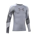 Under Armour Boys' HeatGear Armour Printed Long Sleeve, Steel/Steel, Youth Large