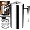 KICHLY – Roestvrij staal FRENCH PRESS/Franse Pers Koffiezetapparaat 34oz (1.0 Liter) met 3 Niveau Filtersysteem…