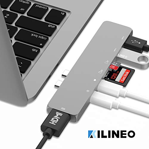 USB C Hub, Snorain Aluminum 7-IN-1 USB Type C Hub Adapter Dongle 100W Power Delivery Compatible for 2016 2017 2018 MacBook Pro 13"15" 4K HDMI - Thunderbolt 3, USB-C, 2 USB 3.0 & MicroSD/SD Card Reader