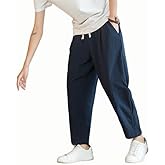 chickiddos Men's Linen Drawstring Pants for Beach, Summer Causal Baggy Linen Nine-inch Pants Lightweight with Side Pockets