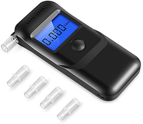 Breathalyzer, Portable Breath Alcohol Tester LCD Screen with 5 Mouthpieces for Personal Use, 2019 New Black