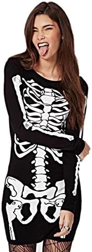 YIMEIMEI Women Punk Halloween Bodycon Skeleton Skull Print Party Club Dress