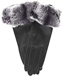 Fratelli Orsini Women's Orylag Rabbit Fur Cuff Cashmere Lined Leather Gloves Size 8 Color Black