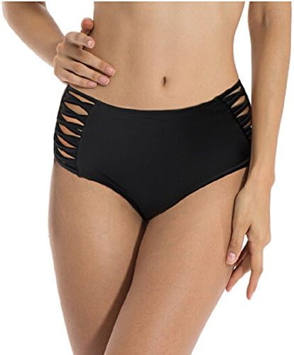 ovimo Women's Retro High Waisted Bikini Bottoms Swim Trunks Solid Black Briefs Shorts