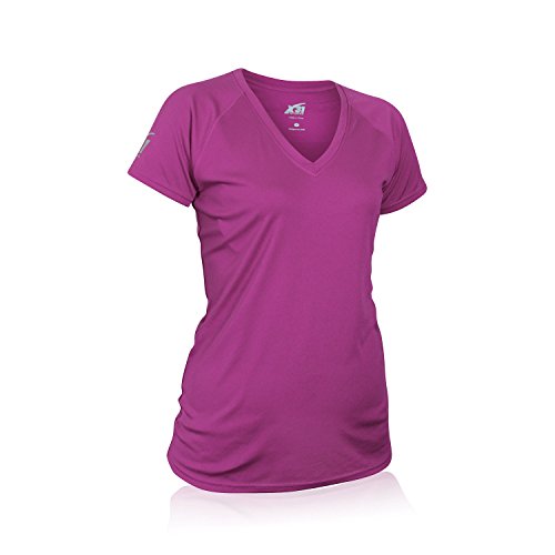 Womens Running T-Shirt V-Neck Workout Top Soft Athletic Short Sleeve Shirt by X31 Sports (Purple, Large)