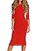ICONOFLASH Women's Crimson 3/4 Sleeve Bodycon Midi Dress - Crew Neck Fitted Dress Size Small