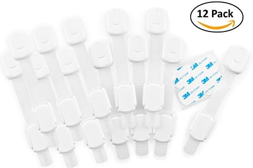 Child Proof Cabinet Locks - Baby Proofing for Toilet, Refrigerator, Oven, Trash Can -Multi-Use Child Safety Locks are Easy Install, No Drilling or Damage with 3M Adhesive Adjustable Straps (12 Pack)