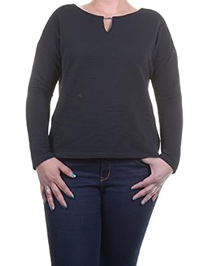 Womens Ribbed Long Sleeves Pullover Top Black M