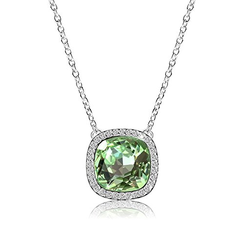 Alantyer Birthstone Necklace Made with Swarovski Square Crystal Birthstone Pendant Birthday Valentines Day Jewelry Gift for Women and Girl (Olive Green)