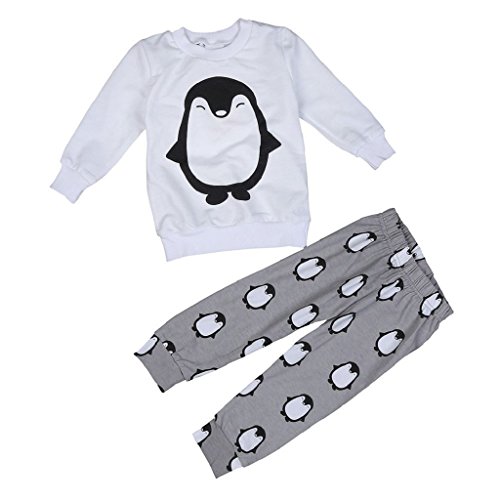 Unisex Baby Outfit,Laimeng Kid Unisex Baby Children Clothing Penguin Long Sleeve Shirt+Pant Outfit (70, Gray)