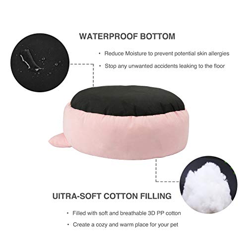 Cat Bed Round Pet Bed for Cats, Kittens, Puppies and Small Dogs / 18.5 inch Washable Pet Bed with Waterproof Bottom and Free Blanket (Removable Pillow)