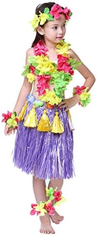 Kids Hawaiian Hula Dance Costume Ballet Performance Cosplay Dress Skirt Garland for Girl Child 40CM Full Sets