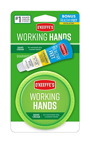 O'Keeffe's Working Hands Hand Cream, 3.4oz Jar with Bonus Healthy Feet Exfoliating Foot Cream Sample