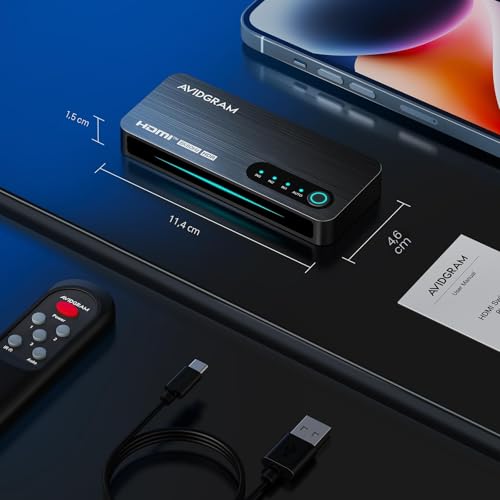 HDMI 2.1 Switch 3x1, AVIDGRAM 8K HDMI Switch 3 in 1 out with IR Remote Control Swicther 4K 120Hz Auto Support 8K 48Gbps for Xbox Series X PS4 Pro PS5 UHD TV Monitor Projector