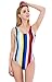 MiYang Women's Sexy Crewneck One Piece Beachwear Bikini Monokini Swimsuit Rainbow Stripe L (US10-12)
