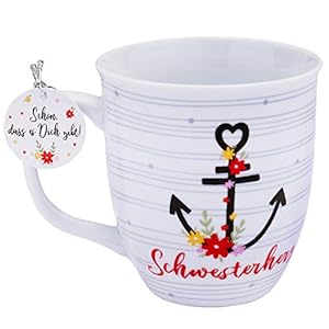 GRUSS & CO 46479 Tasse Schwesterherz, Porzellan, 40 cl, Geschenk-Anhänger