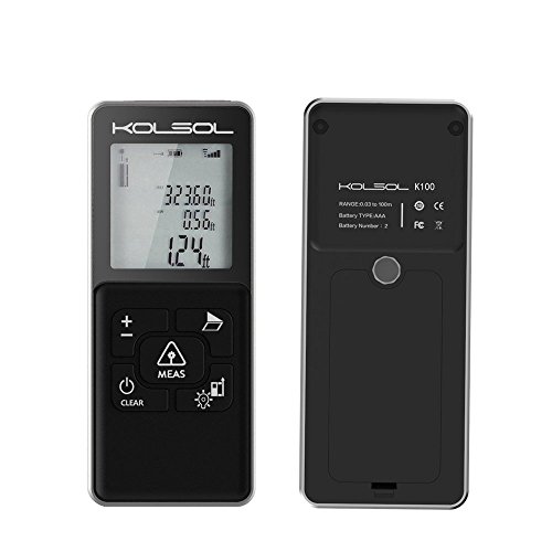 Laser Distance Measure 100M//328ft, KOLSOL K100 Metal Material Laser Tape Measure with Backlight LCD