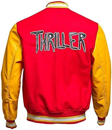 MJ Thriller Red M Logo Varsity Letterman Bomber Varsity Jacket