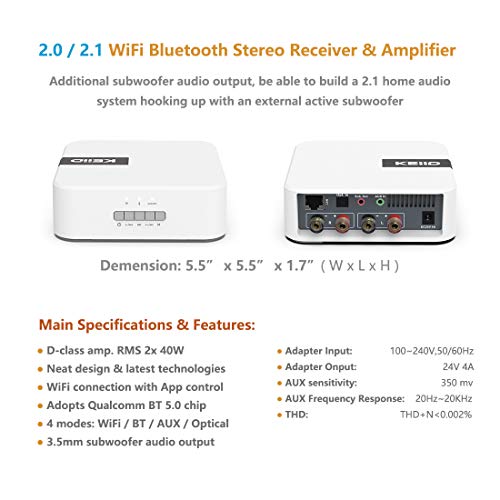 KEiiD Stereo Receiver, WiFi Bluetooth Wireless Streaming, Subwoofer