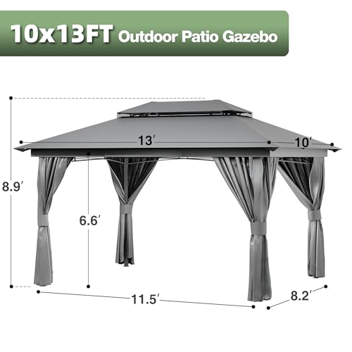 10x13 Outdoor Gazebo with Double Roof, Mosquito Netting & Privacy Screens image 18